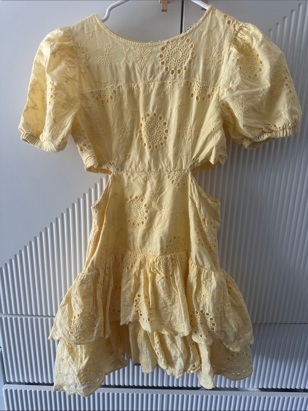Habitual Pale Yellow Eyelet Ruffle Dress